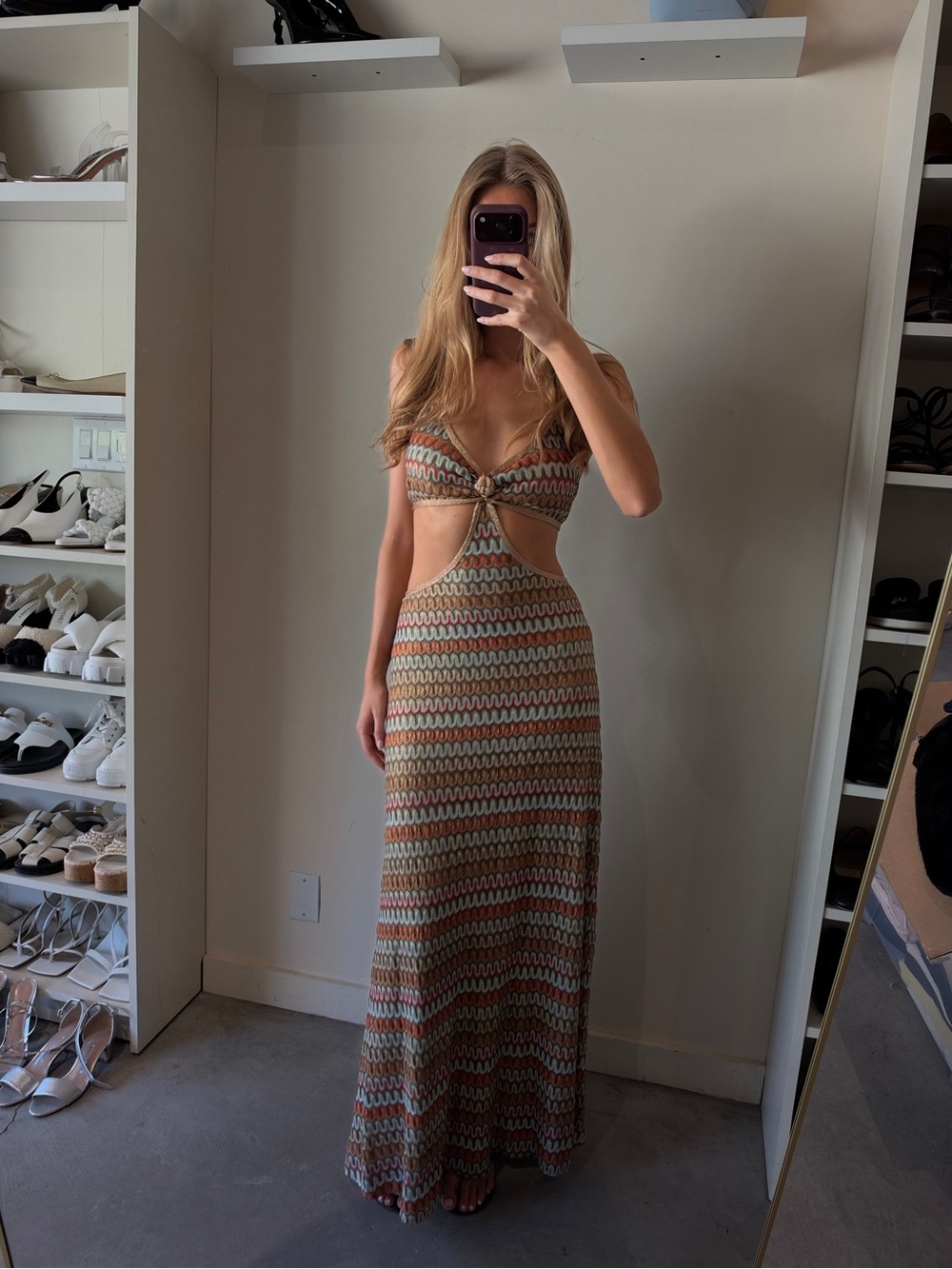 Alexis Multicolor Wave Knit Maxi Dress in Earth Tones